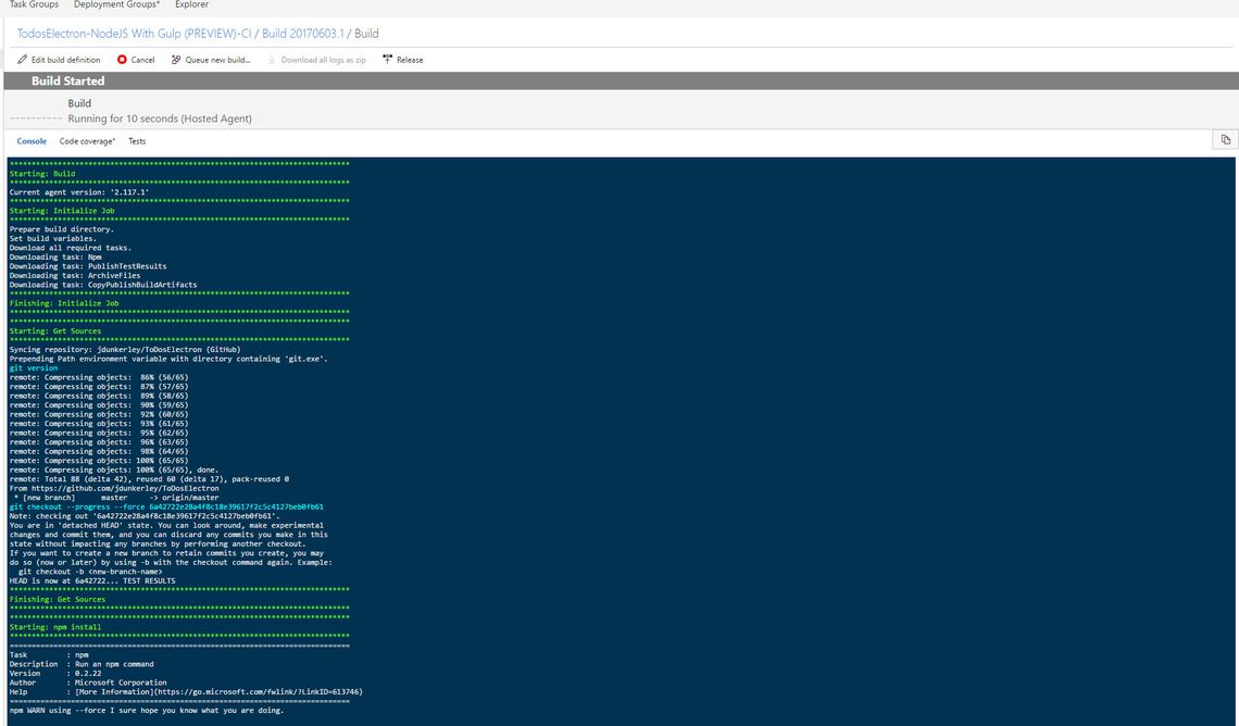 VSTS Build Running