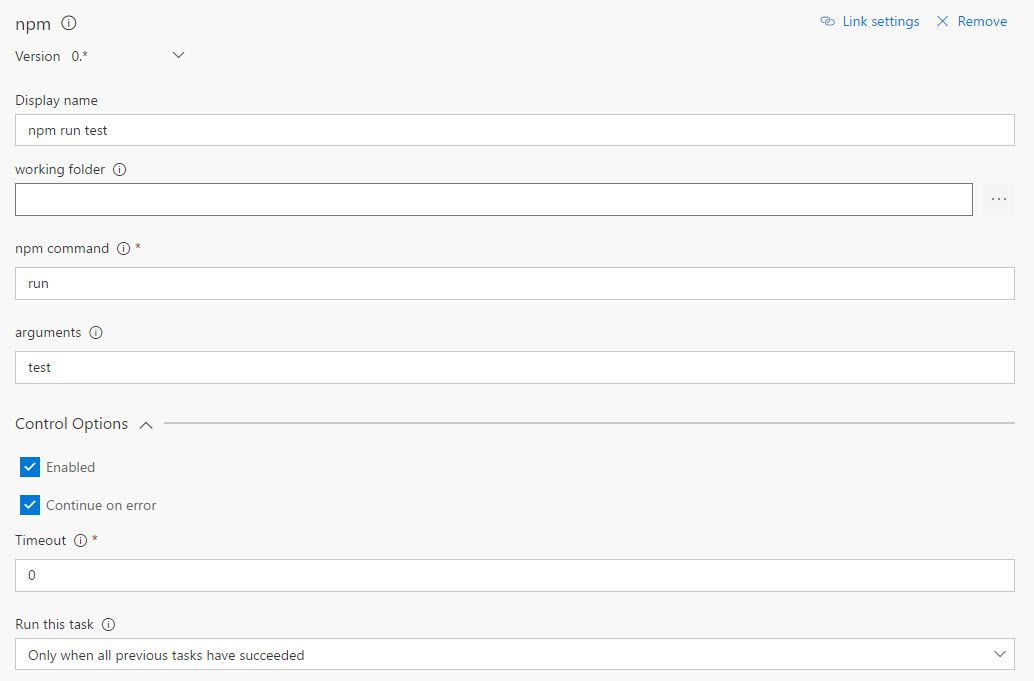 NPM Run Tests Settings