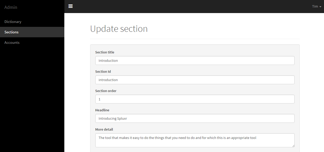 Section form Adding a section