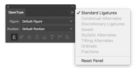 Illustrator Opentype options Illustrator Opentype options
